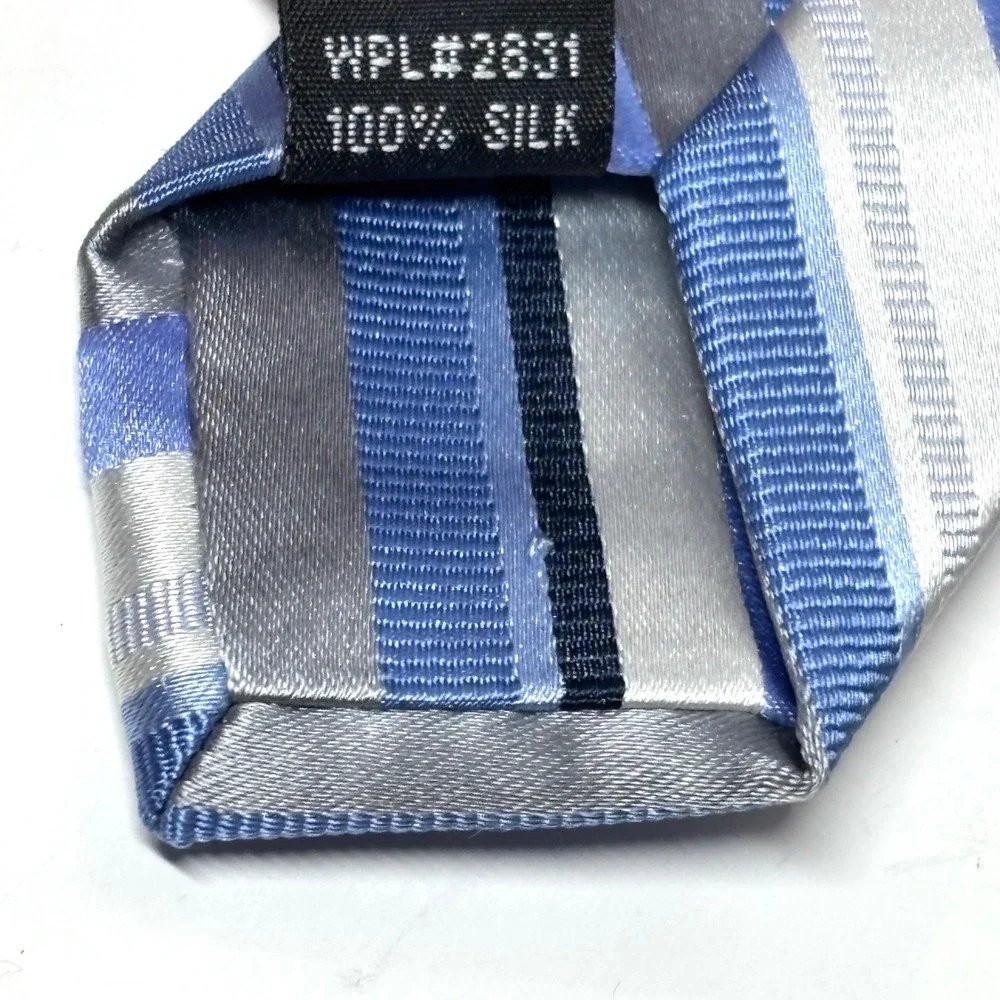 Pronto Uomo Repp Tie‎ Mens OS Blue Silver Grey Silk Striped Necktie